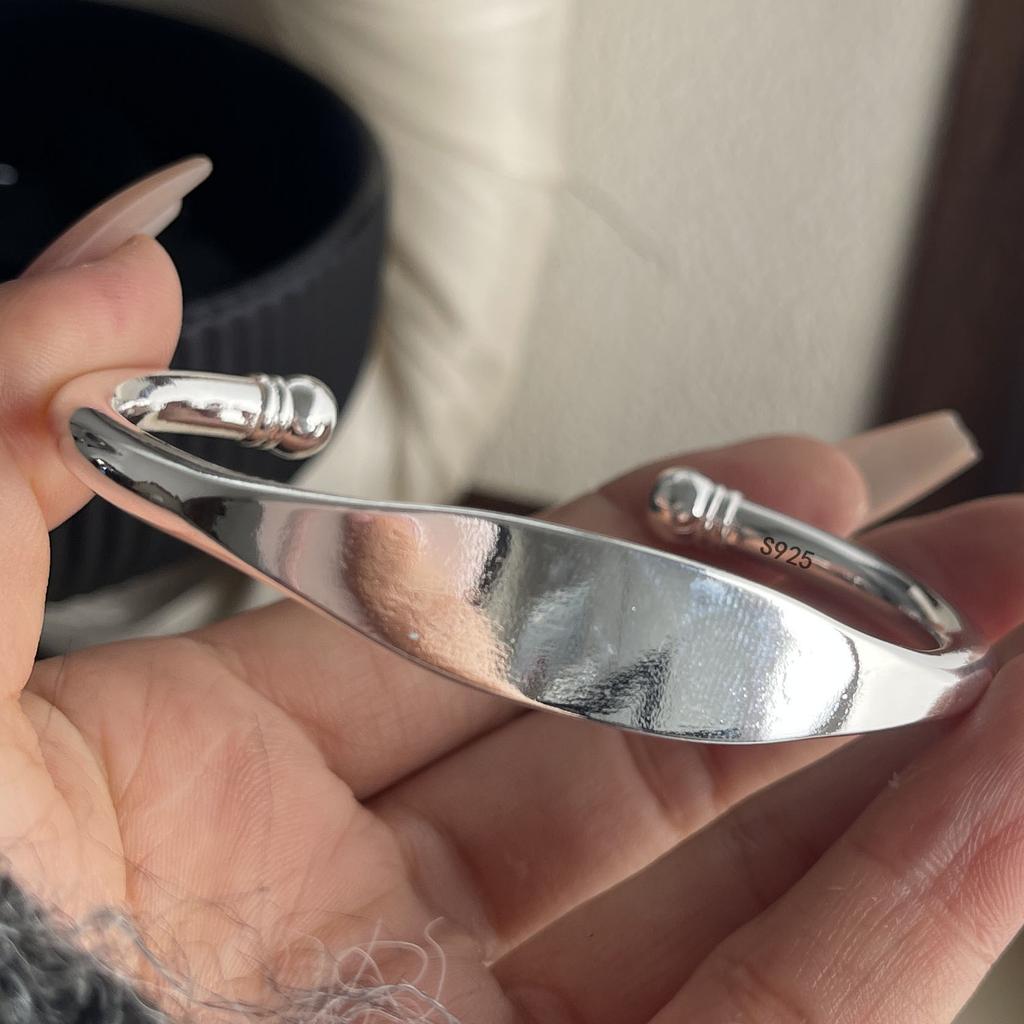 100% Solid 925 Sterling Silver Retro Bracelet for Women Men Handmade Twist Beads Flat Simple Bracelet Birthday Gift