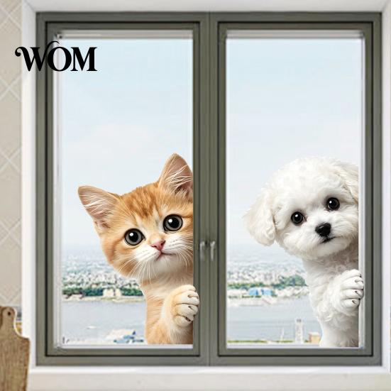 No Glue Window Adhesives Cute Peeking Animal Static Clings, Cartoon Cat Dog Wall Stickers, Waterproof Lover Gift Ideas Removable Pet Glass Decals for