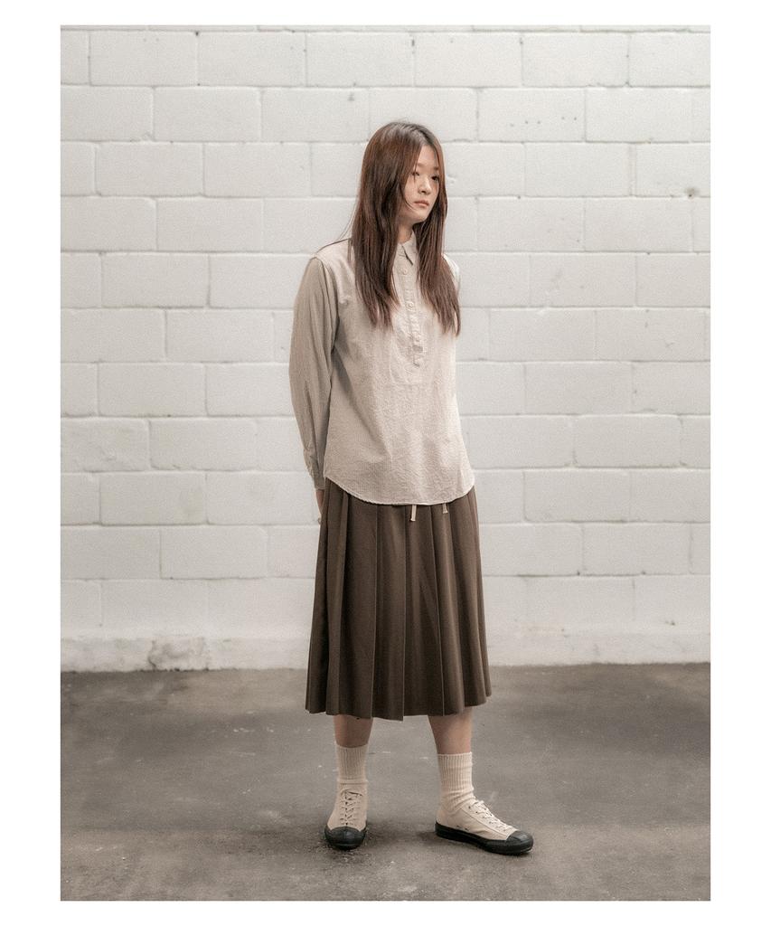 Cotton Bell Elastic Pleated Skirt - Brown