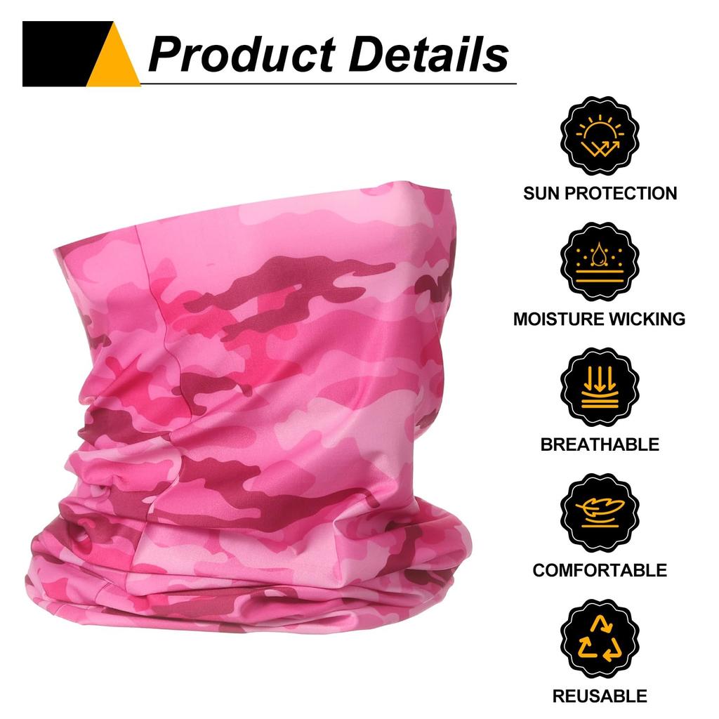 uxcell Summer Neck Sun Protection Face Fishing Neck Unisex Cooling and Breathable Bandana for Outdoor Camouflage Pink 2-Pack Gaiter, Mask, Warmer,