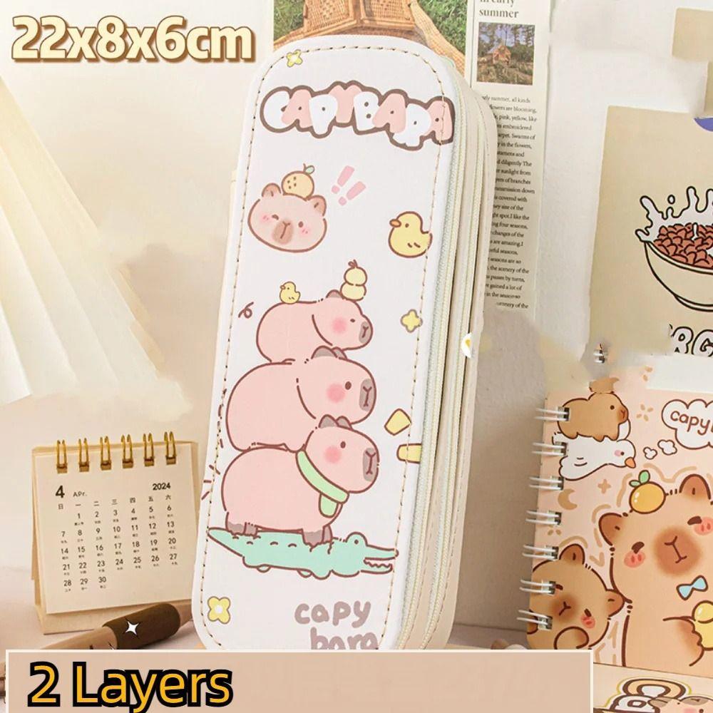 Zipper Capybara Stationery Box Large Capacity Pencil Pouch 3D Capybara Pen Case Teens Girls Boys
