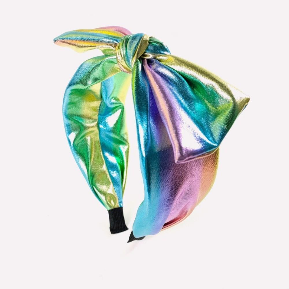Shiny Holographic Wide Top Knot Hair Hoop Metallic Hair Accessory Metallic Bow Headband For Women