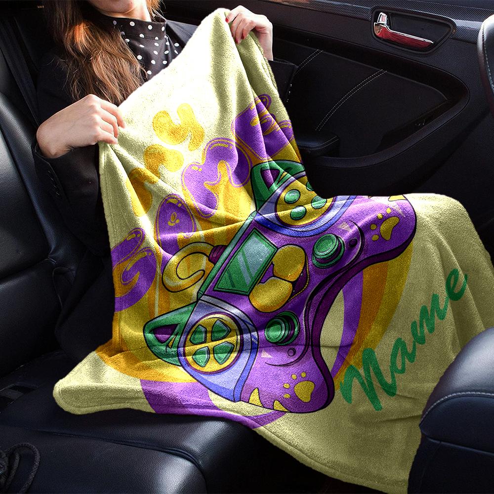 Custom Name Game Controller Theme Printed Blanket - Perfect for Couch, Bed, Travel & Outdoor Use | Machine Washable, Cozy & Durable.