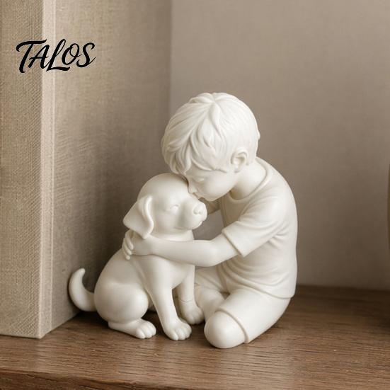 Talos 3D-печатная статуэтка щенка и мальчика, Скульптура собаки и хозяина, Обнимающая фигурка-декор, Украшение для дома, Исцеляющий орнамент, Подарок
