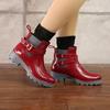 Women's Fashion Rainboots Waterproof Shoes Woman Mud Water Shoes Rubber Lace Up PVC Ankle Boots Sewing Rain Boots Plus Size