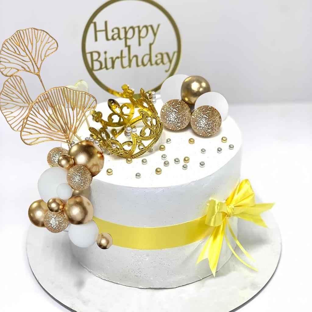 Balls Cake Toppers Crown Tiara Cake Topper Happy Birthday Cake Decorations for Birthday Boho Wedding Baby Shower Party Decor