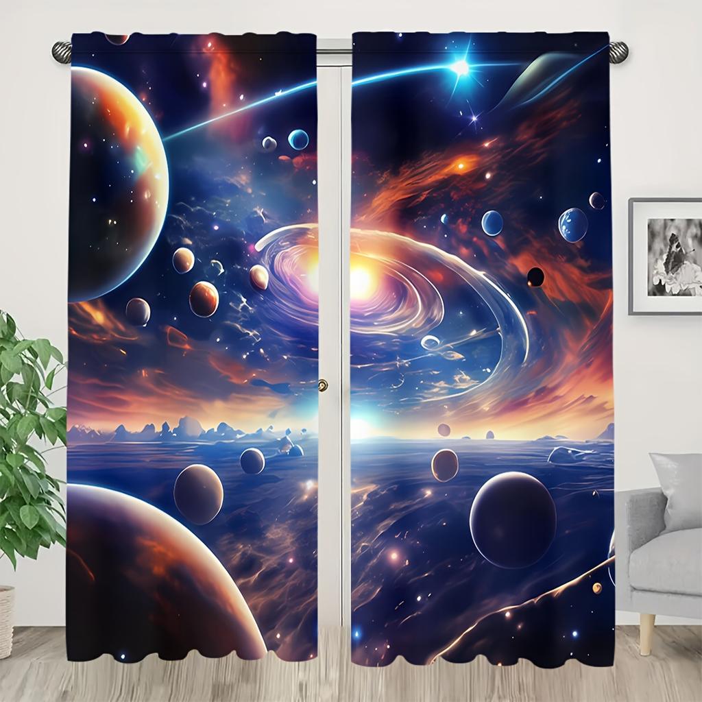 2 шт. штор с принтом звездного неба, темно-синего цвета, машинная стирка, для гостиной, спальни, кабинета, домашнего декора - Rod Pocket