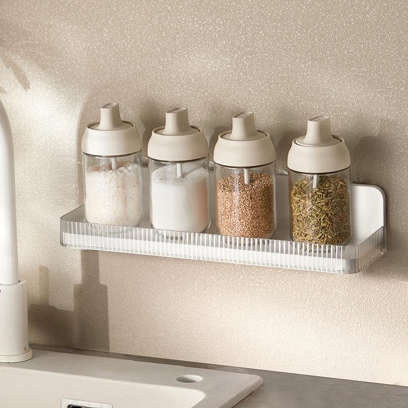 Kitchen Condiment Bottle Organizer Shelf Multifunction Punch-free Seasoning Bottle Storage Holder Wall Hanging Condiment Rack