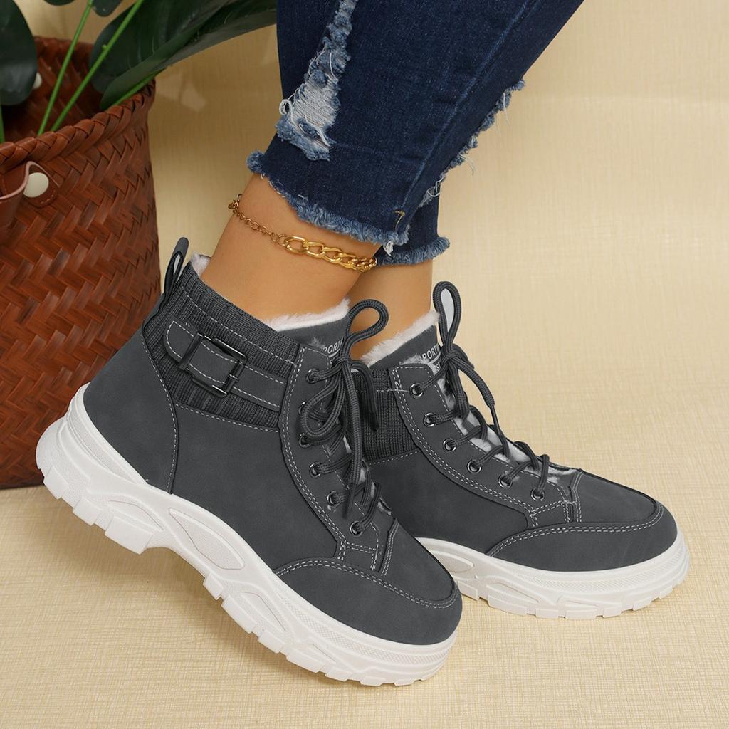 New Winter High-top Large-size Thermal Hiking Shoes Women's Foreign Trade Thick-soled Velvet Lace-up Short Snow Boots