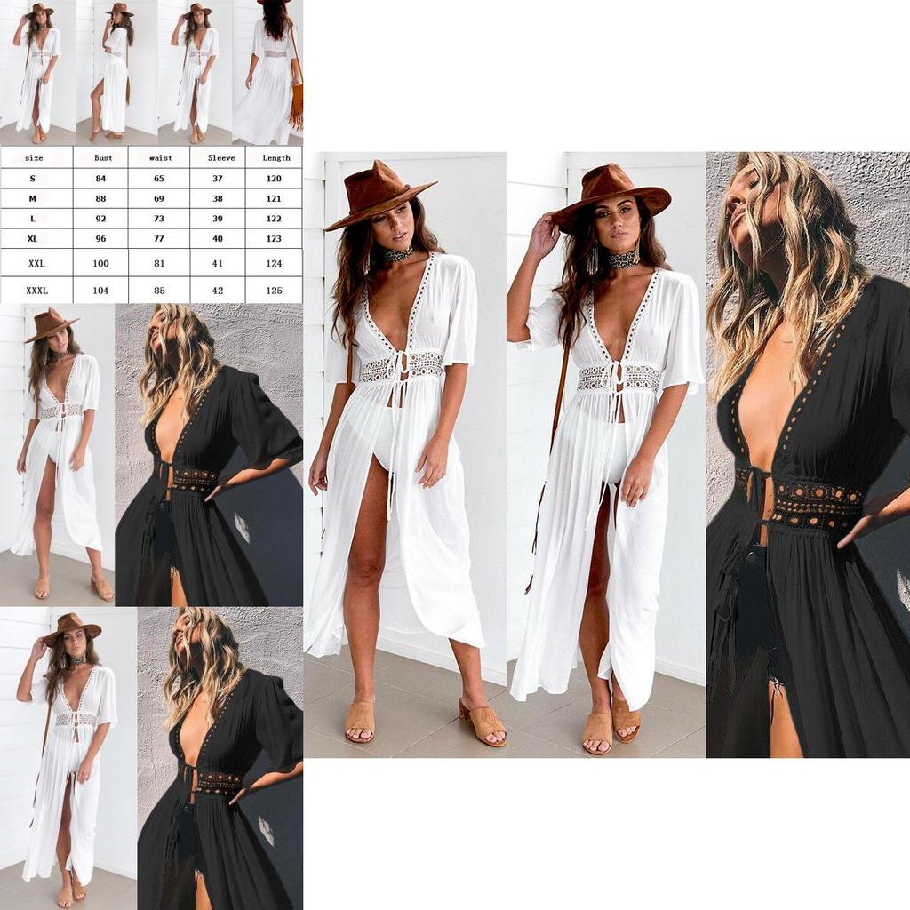 Chic Women's Lace Crochet Beach Kaftan Dress For Effortless Summer Style