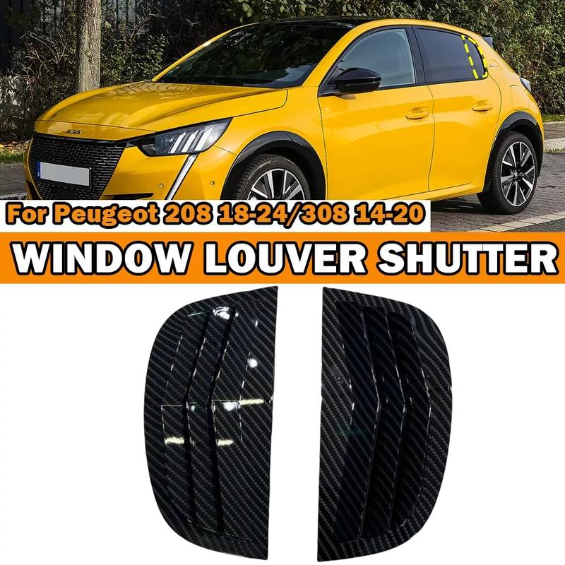 Pair Rear Window Side Vent Shutter Louver Cover Trim For Peugeot 208 2018-2024 Car Accessories Auto Parts Carbon