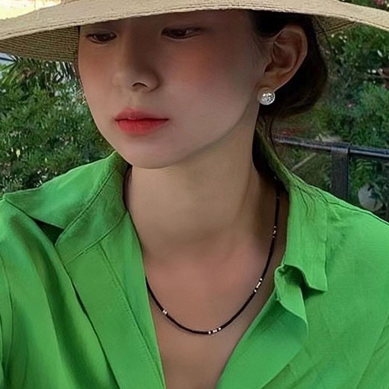 Ожерелье из стерлингового серебра 925 пробы с бусинами из черного агата, корейский стиль, чокер для женщин