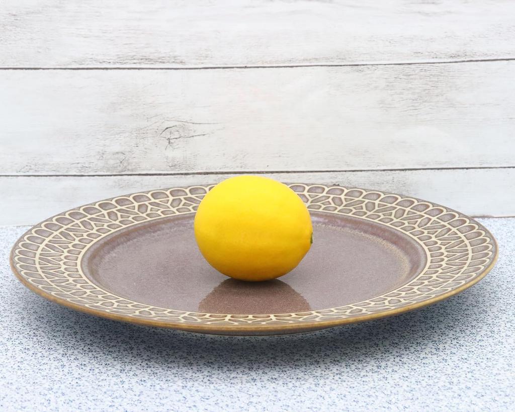 Castle Enterprises [Set of 5 29cm Brown Dinner Plates] Mino Ware Lace-Patterned Dinner Plates for a Cute and Stylish Look. Recommended for Women.