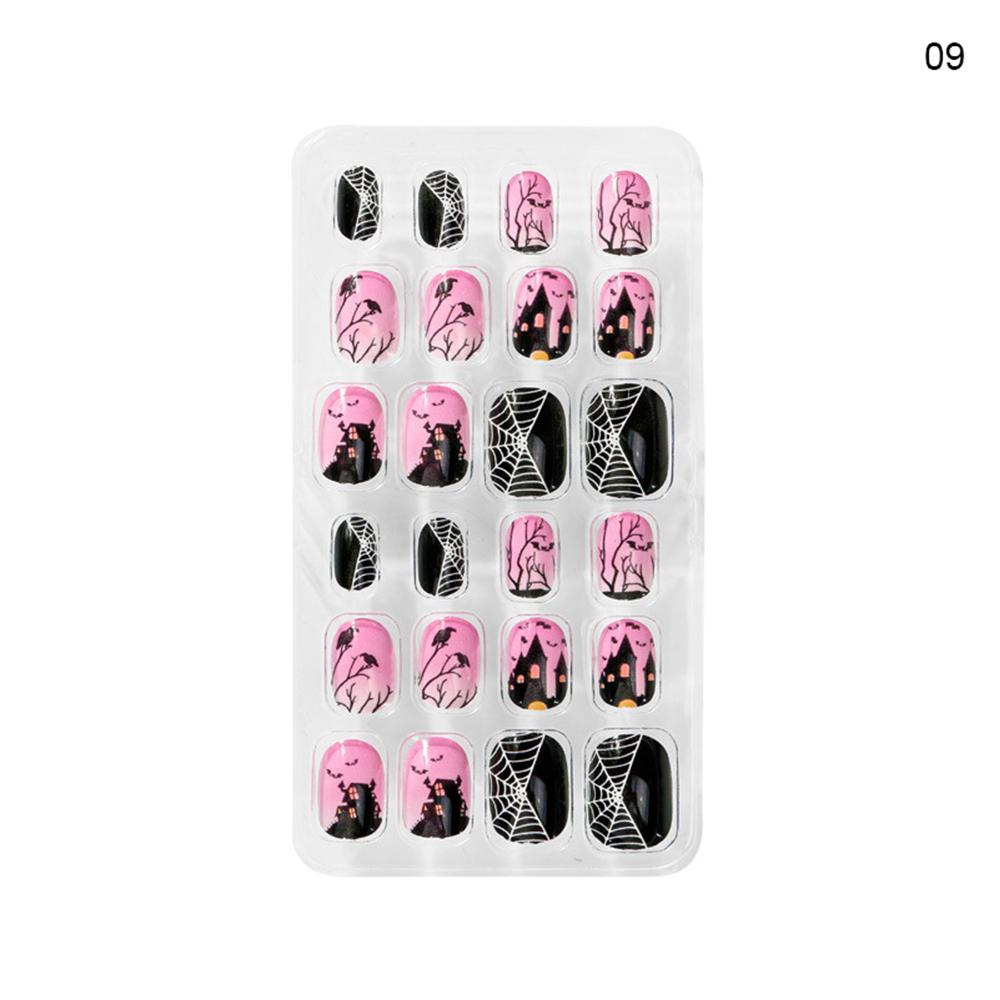 On Halloween Glue Self Bat Fire Nail Art Decorations Manicure Fake Nail Tips Short False Nails