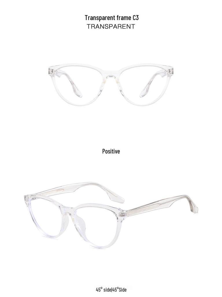 INS Style Cat-Eye TR Frame Glasses: Fit for Prescription, Anti-Blue Light, Large Face Slimming CP9