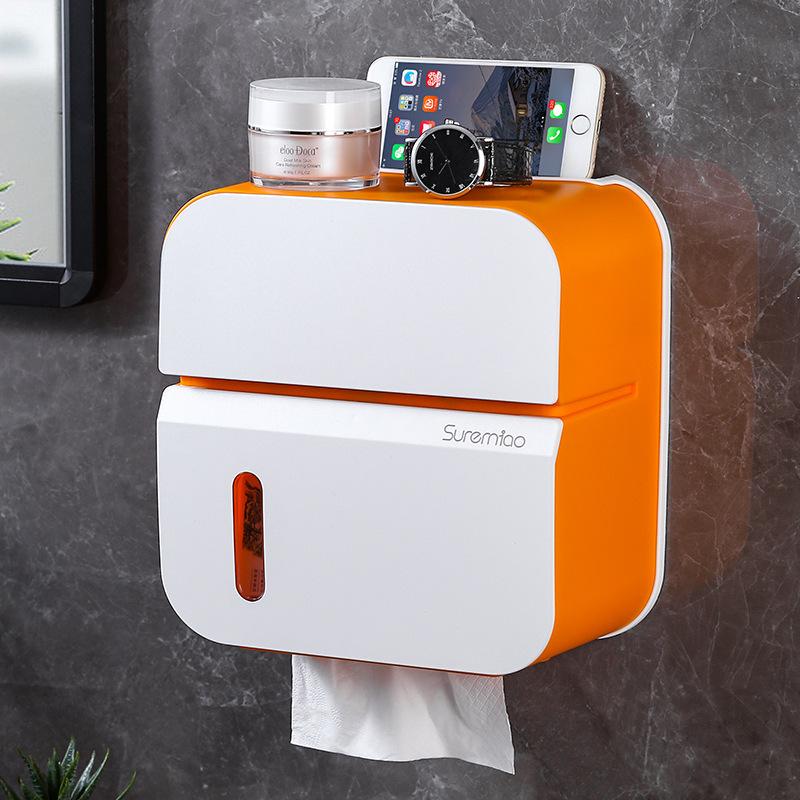 Paper towel box double layer waterproof toilet shelf wall mounted roll paper drawer white toilet paper holder paper towel holder