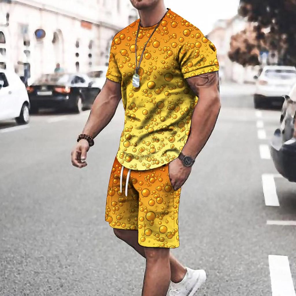 Летние модные мужские комплекты из 2 предметов, спортивные костюмы, повседневные футболки с короткими рукавами и 3D принтом + шорты, брюки, костюмы, мужская одежда, наряд