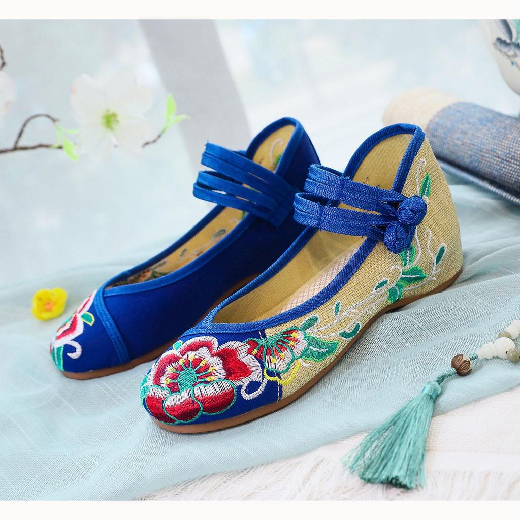 Chinese Embroidered Hibiscus Flowers Cloth Shoes Women's Shoes and Linen Tendon Soles