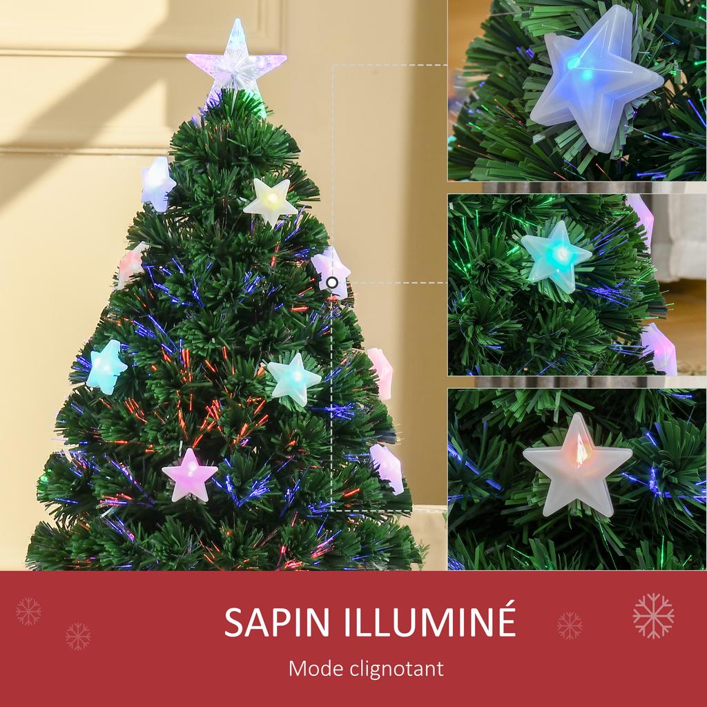 Artificial Christmas Tree with Lights, 90cm Tall, Multicolor LED Fiber Optics + Stand, 90 Branches, Star Topper, Shiny Green
