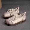 Women Flats Shoes Spring Round Toe Lace-up Genuine Leather Casual Loafers Handmade Comfortable Shoes