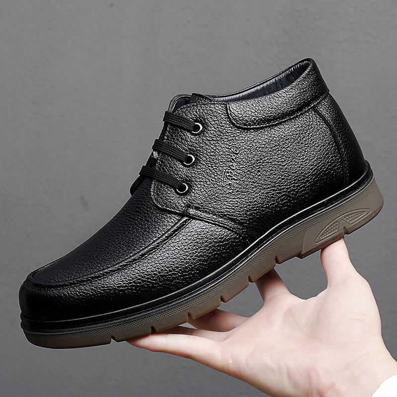 Мужские теплые ботинки модные бархатные кожаные хлопковые туфли на толстой подошве высокие хлопковые зимние ботинки деловые кожаные ботильоны мужские