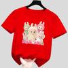 Новая детская футболка Labubu с множеством узоров LABUBU, круглым вырезом, короткими рукавами, повседневная, универсальный топ для девочек
