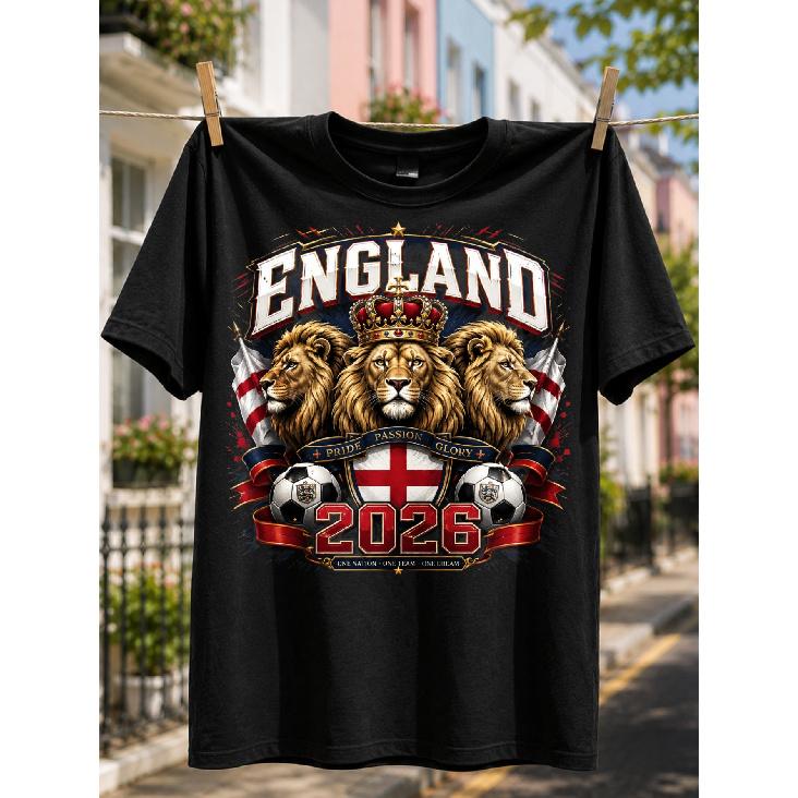 England 2026 Royal Crest T-Shirt, Three Lions Crown Soccer Balls Pride Passion Glory National Fan Design