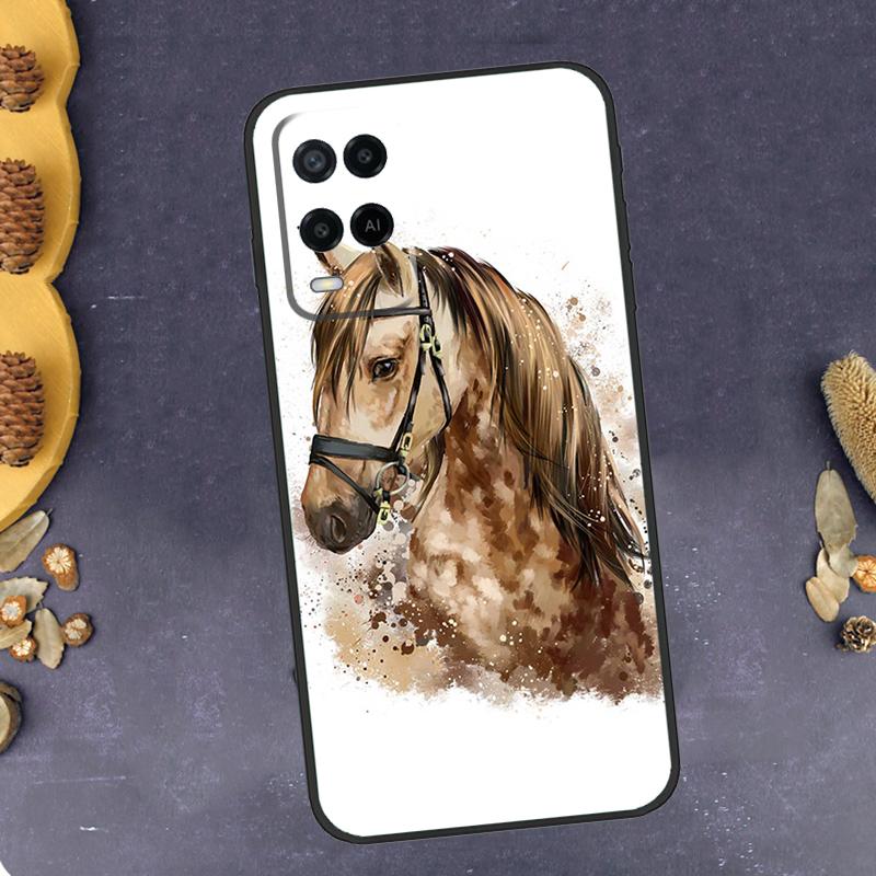 Акварельный чехол для телефона с лошадью для Oppo A96 A16 A76 A78 A58 A18 A38 A98 A17 A77 A80 A40 A60 A74 A94 A54 A15 A57S