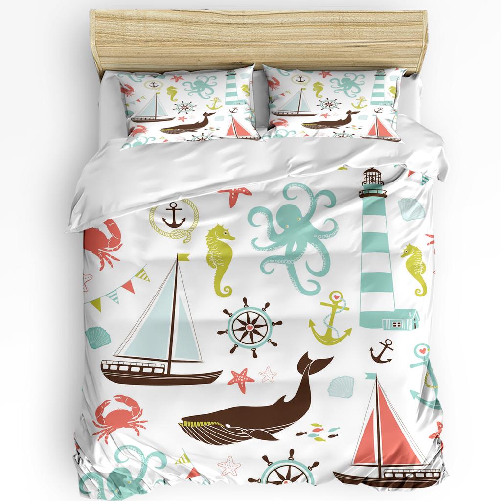 Striped Ship Rudder Anchor 3pcs Bedding Set For Double Bed Home Textile Duvet Cover Quilt Cover Pillowcase