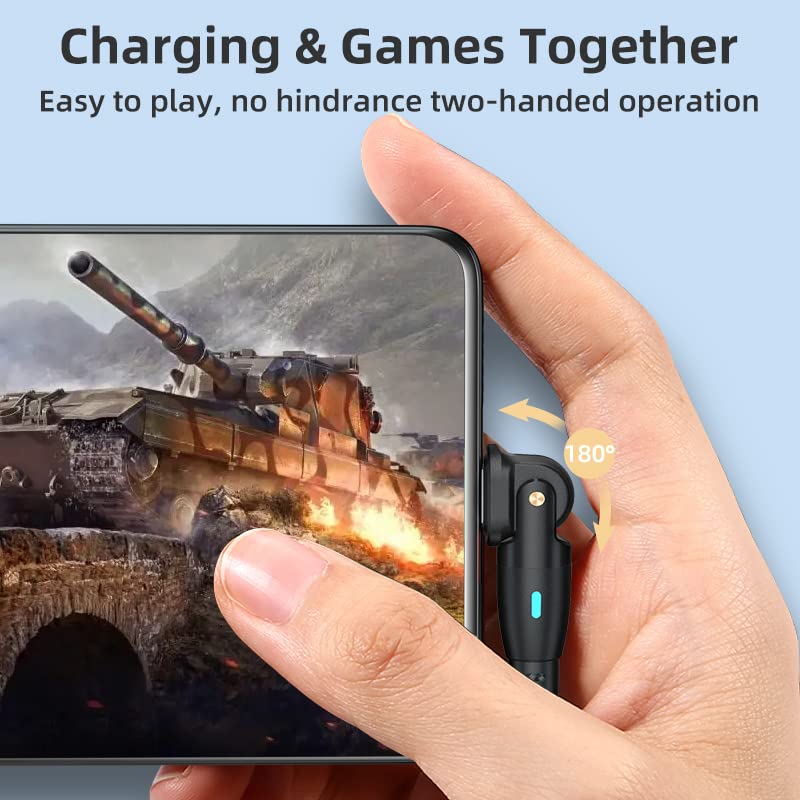 USB Type C Cable L-shaped 180 Degree Rotation Fast Charging High Speed Data Transfer Micro Cable Made of Reinforced TPE Galaxy and Other Android Types