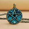 Колдовство пентаграмма стеклянный кабошон кулон ожерелье с викканской звездой женское ожерелье с викканским ювелирным изделием