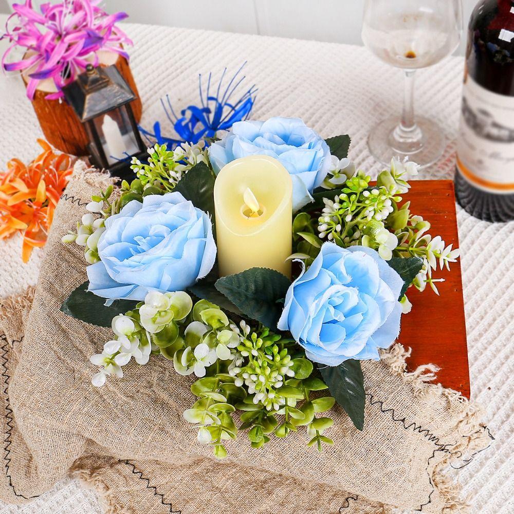 Flower Artificial Rose Candle Wreath 23CM Candlestick Wreath Candle Rings  Wedding Decor