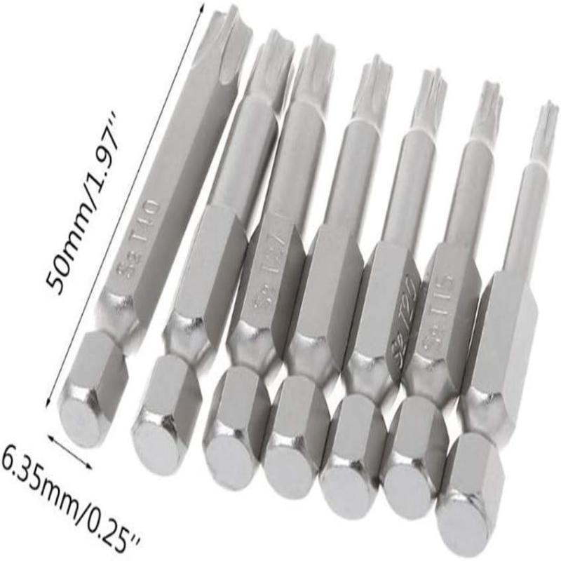 7 Pcs Magnetic Screw Driver 5 Point Screwdriver Bits 50mm 1/4" Hex Shank T10 T15 T20 T25 T27 T30 T40