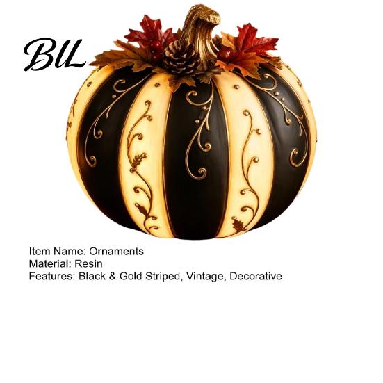 Black Gold Fall Decor Pumpkin Decor, Autumn Harvest Resin Figurine, Vintage Retro Ornaments Table Centerpiece for Halloween Thanksgiving, Indoor Home