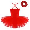 Kids Girls Ballet Dance Performance Costume Sequined Tutu Dress with Hair Tie Headwear