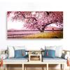 Landscape Sun Green Pink Forest Trees Leaf Canvas Painting Modern Pictures for Cuadros Living Room Home Wall Art Decor No Frame
