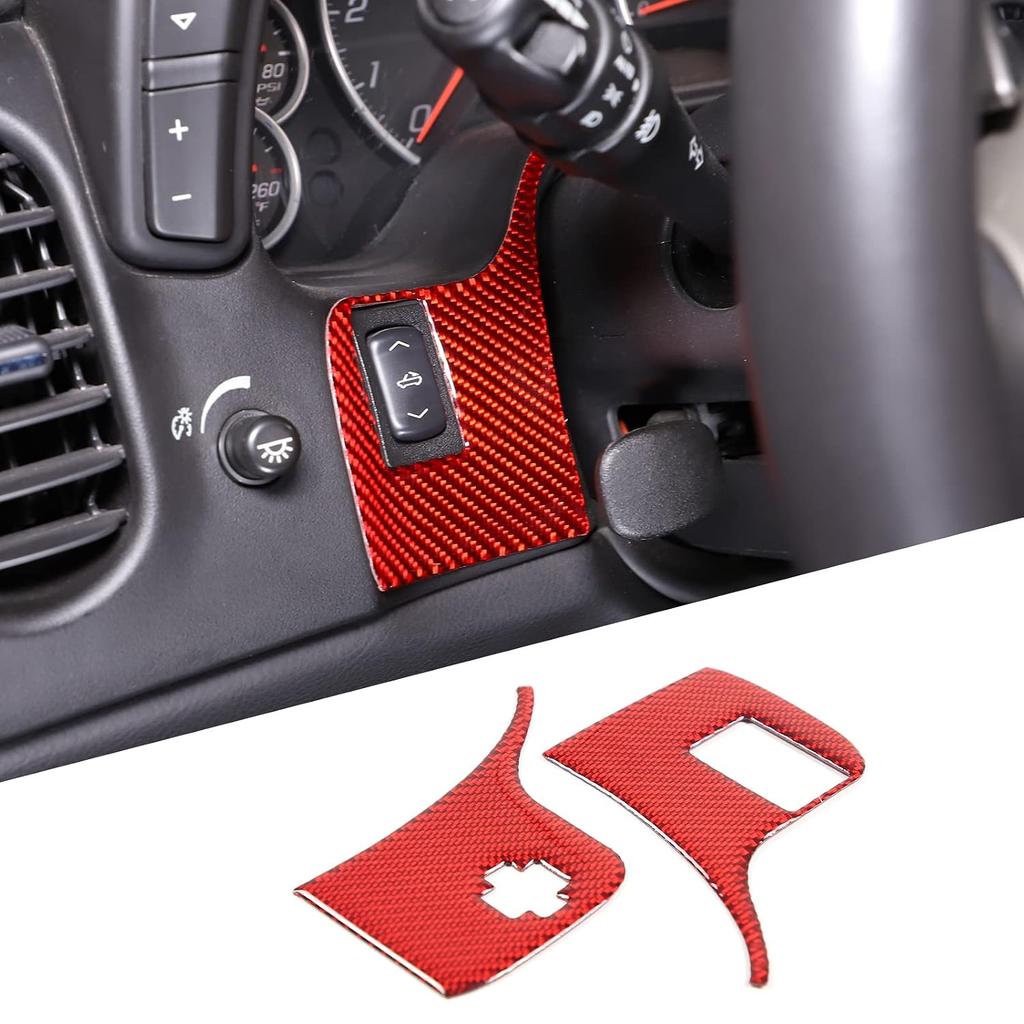 PIUGILH Car Convertible Switch Panel Trim Stickers, Soft Carbon Fiber Panel Decoration Stickers Fit for C6 Corvette 2005-2013 Accessories, 2Pcs(Red)