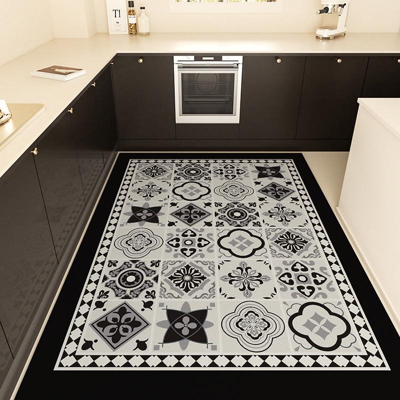 Геометрический узор Кухонный ковер Ретро Цветочный ПВХ Ковры Клетчатый Этнический стиль Коврик для пола Водонепроницаемые Нескользящие коврики Ковер против царапин