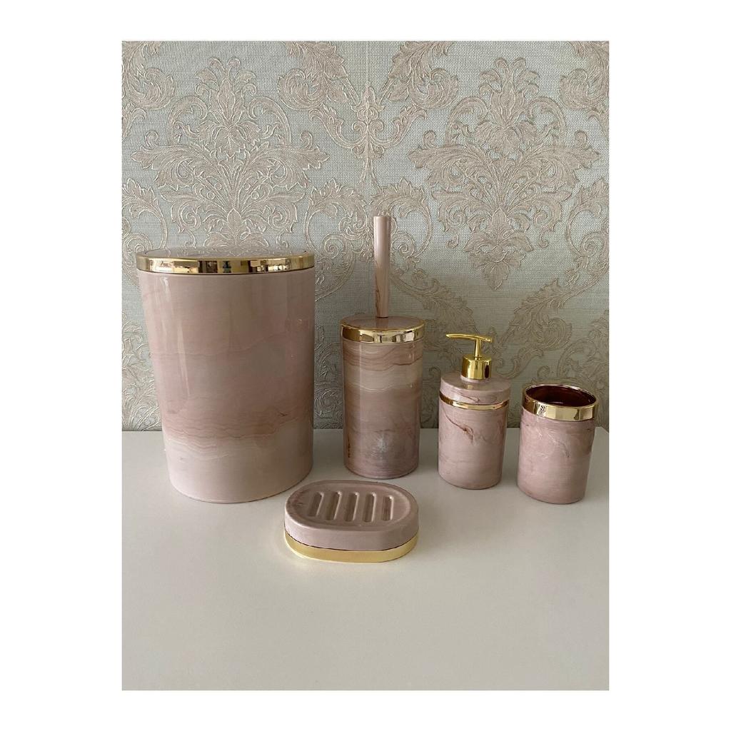 Набор для кремовой ванны с кусочком мрамора / держатель для туалетной щетки, дозатор жидкого и твердого мыла, мусорное ведро, держатель для зубной щетки