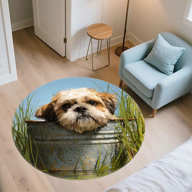 Shih Tzu pattern round rug,Carpet Rug for Living Room Bedroom Playroom ,Non-slip Floor Mat,Holiday Gifts and Birthday Gifts.