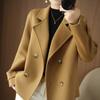 Women Fall Winter Woolen Coat Double-breasted Lapel Long Sleeve Loose Solid Color Thickened Warm Formal Business Style OL Commute Jacket
