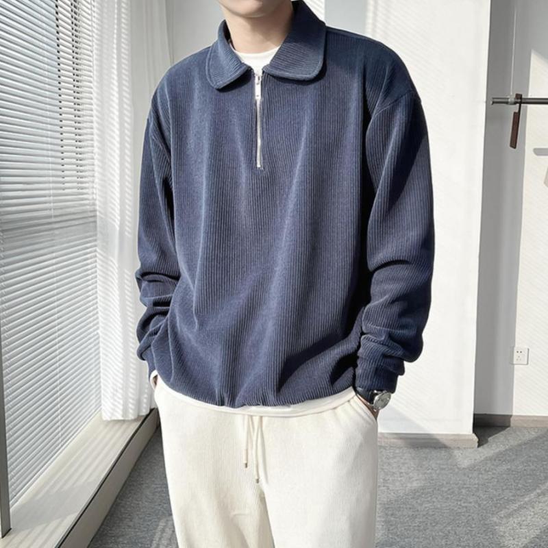 New Lapel Zipper Long Sleeve Pullover Men's POLO Shirt Trendy Men's Casual Fashion Ins Light Familiar Style Top