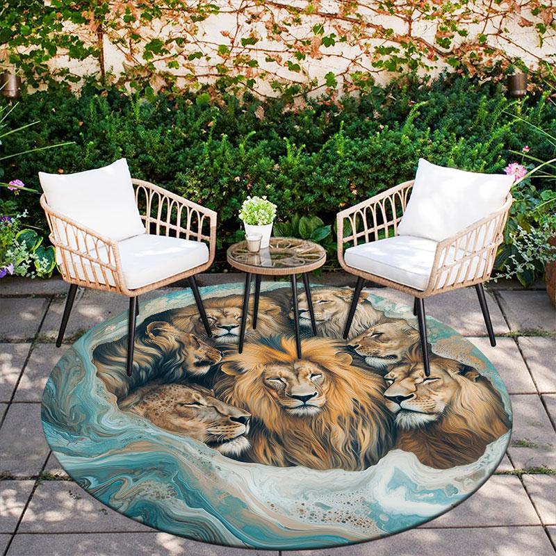 Lion pattern round rug,Carpet Rug for Living Room Bedroom Playroom ,Non-slip Floor Mat,Holiday Gifts and Birthday Gifts.
