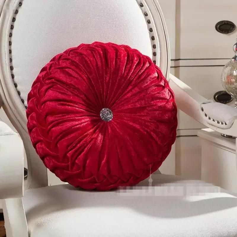 Round Pleated Seat Cushion, Pouf Floor, Soft Velvet, Comfortable Throw, Sofa, Home Decor, 35 cm