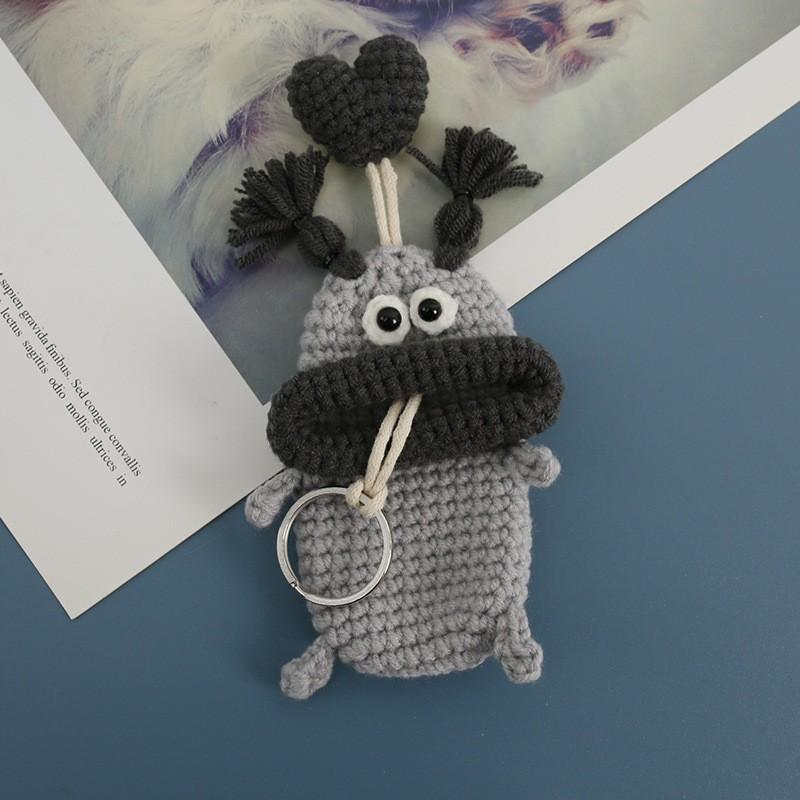 Funny Crochet Keychains Knitting Cute Sausage Mouth Doll Key Holder Knitted Storage Bag Keyrings For Car Keys Custom