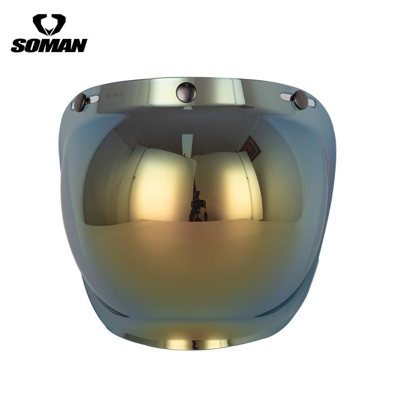 Vintage-Style Half Motorcycle Helmet With 3-Snap Fastening Windproof PC Visor Lens BV05 Clear Gold Blue Brown Rainbow