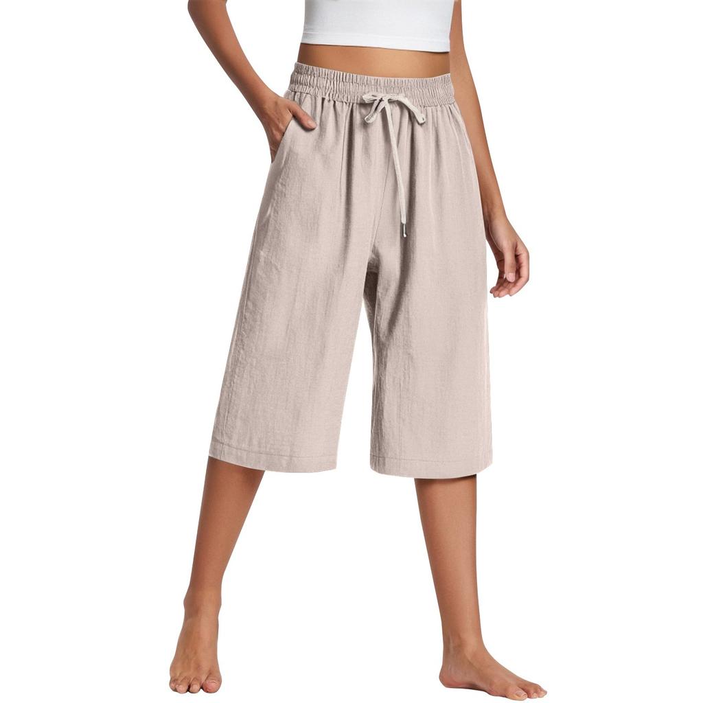 Женские широкие брюки с карманами, легкие, с высокой талией, свободные, укороченные брюки с поясом