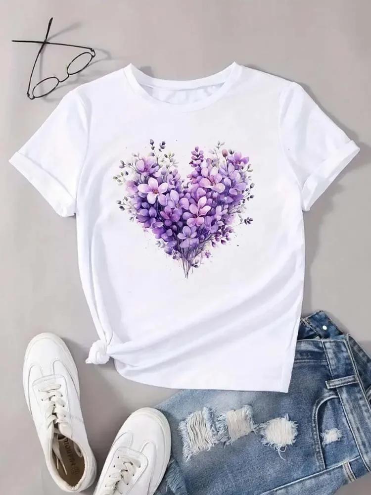Unisexs Heart Floral Pattern Printing TShirt Summer Unisex Clothing Round Neck Short Sleeve TShirt Tops Tees Aesthetic Clothes