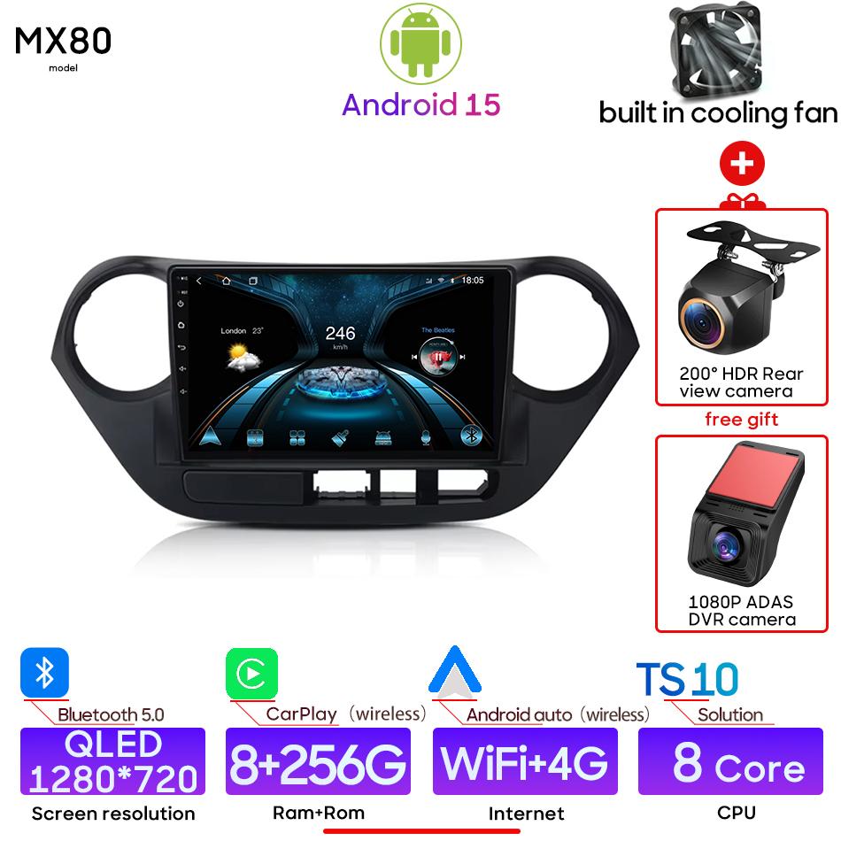 Android pour Hyundai Grand I10 2013 2014 - 2016 lecteur multimédia de voiture Carplay Auto Radio vidéo stéréo Navigation GPS 2din Wifi BT
