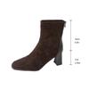 Модные замшевые ботильоны большого размера с квадратным носком и высоким каблуком 2025 Зима Новые Ретро Облегающие Эластичные Ботильоны для Женщин